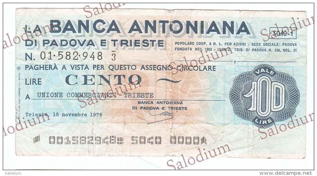 BANCA ANTONIANA - Ass. Commercianti Trieste - MINIASSEGNI - Banconota Banknote Assegno - [10] Assegni E Miniassegni