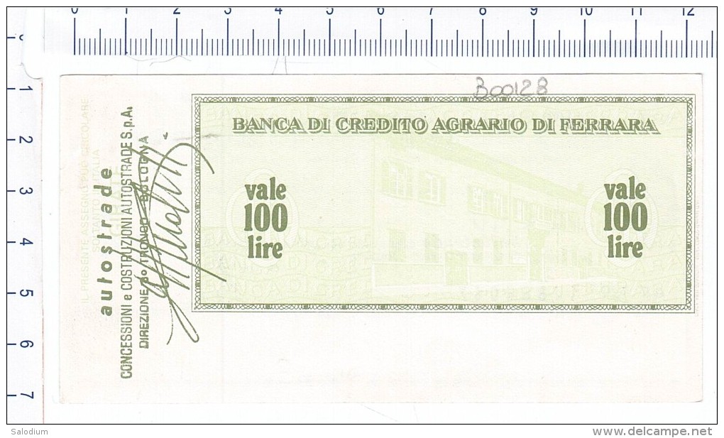 BANCA DI CREDITO AGRARIO DI FERRARA - Autostrada Autostrade Bologna - MINIASSEGNI - Banconota Banknote Assegno - [10] Assegni E Miniassegni