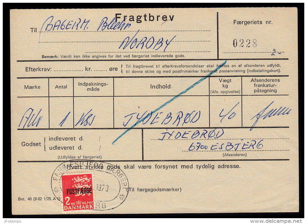 1972. Postfærge. 2 Kr. Red On Fragtbrev To Fanø Cancelled FANØ - ESBJERG FÆRGERI 2. APR... (Michel: PF45) - JF104776 - Colis Postaux