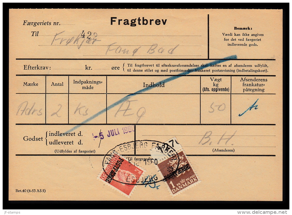 1955. Postfærge. Fr. IX. 30 Øre Red + 1 Kr On Fragtbrev To Fanø Cancelled FANØ - ESBJER... (Michel: PF36) - JF104781 - Paquetes Postales