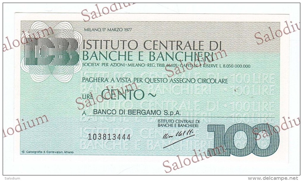 ISTITUTO CENTRALE DI BANCHE E BANCHIERI - BANCO DI BERGAMO - MINIASSEGNI - Banconota Banknote Assegno - [10] Chèques