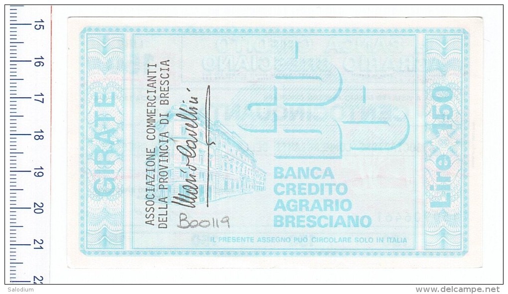 BANCA CREDITO AGRARIO BRESCIANO - BRESCIA - MINIASSEGNI - Banconota Banknote Assegno - [10] Assegni E Miniassegni