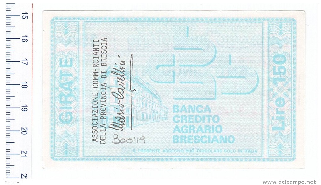 BANCA CREDITO AGRARIO BRESCIANO - BRESCIA - MINIASSEGNI - Banconota Banknote Assegno - [10] Chèques