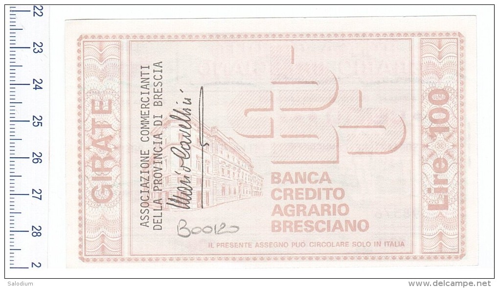 (*) BANCA CREDITO AGRARIO BRESCIANO - BRESCIA - MINIASSEGNI - Banconota Banknote Assegno - [10] Assegni E Miniassegni