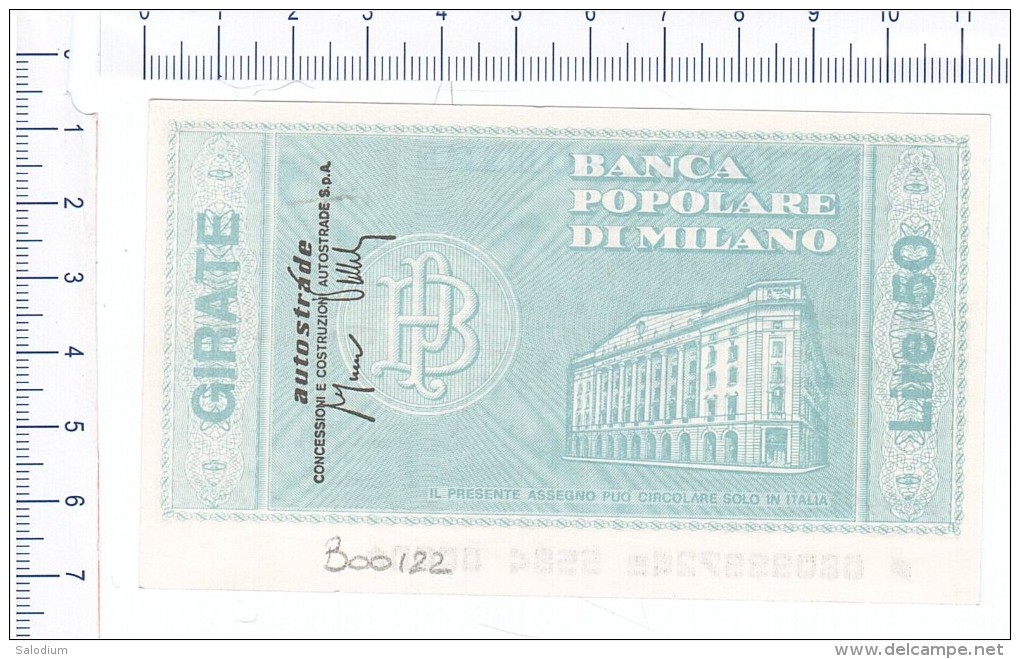 BANCA POPOLARE DI MILANO - AUTOSTRADE AUTOSTRADA - MINIASSEGNI - Banconota Banknote Assegno - [10] Chèques