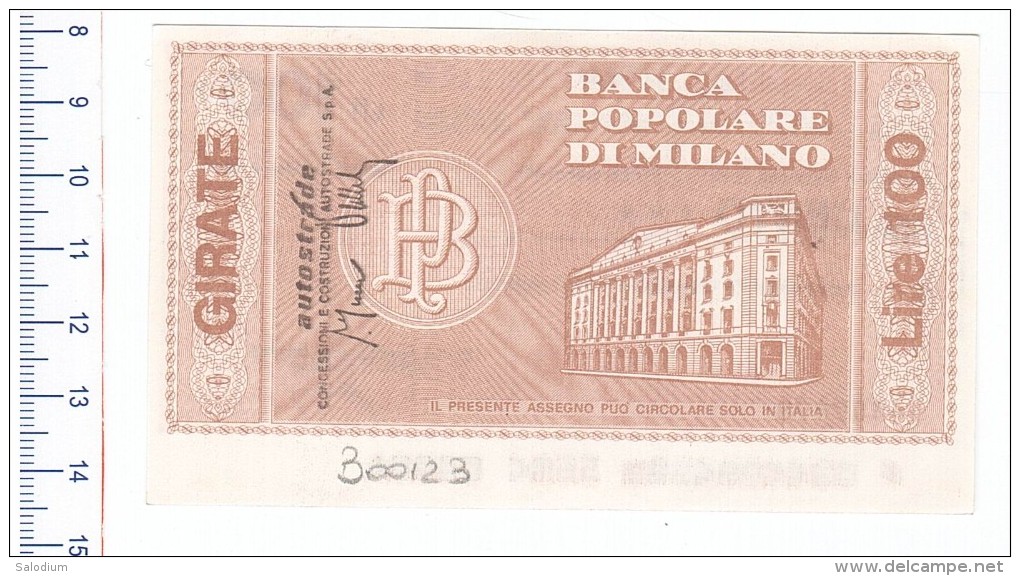 BANCA POPOLARE DI MILANO - AUTOSTRADE AUTOSTRADA - MINIASSEGNI - Banconota Banknote Assegno - [10] Chèques