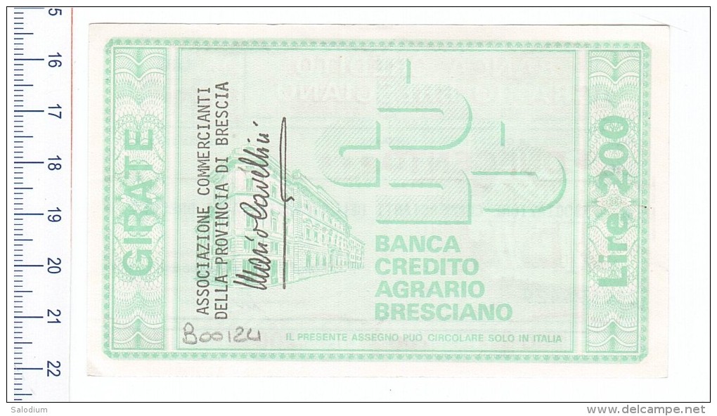 BANCA CREDITO AGRARIO BRESCIANO - BRESCIA - MINIASSEGNI - Banconota Banknote Assegno - [10] Assegni E Miniassegni