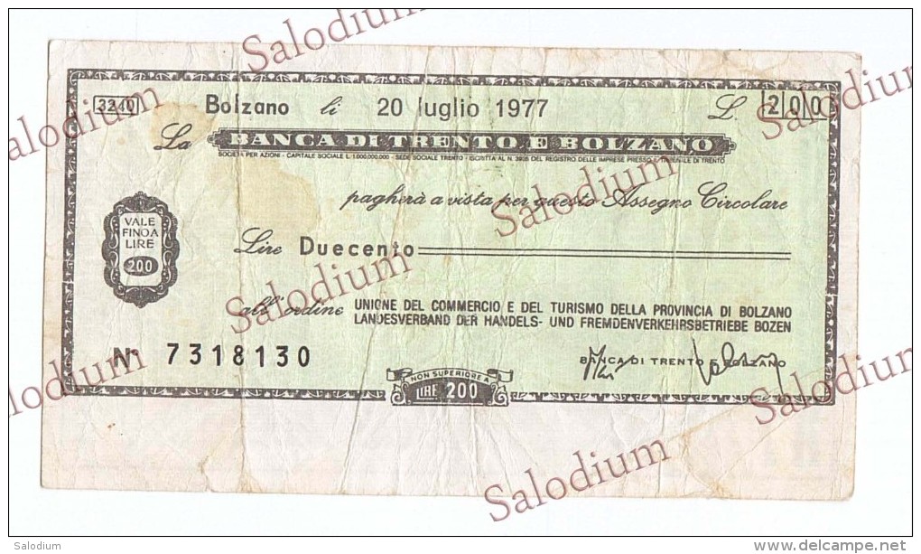 BANCA DI TRENTO E BOLZANO - Bozen - MINIASSEGNI - Banconota Banknote Assegno - [10] Assegni E Miniassegni