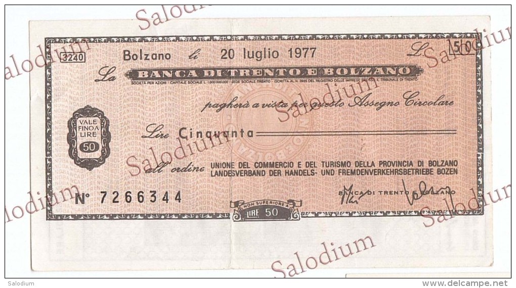 BANCA DI TRENTO E BOLZANO - Bozen - MINIASSEGNI - Banconota Banknote Assegno - [10] Chèques