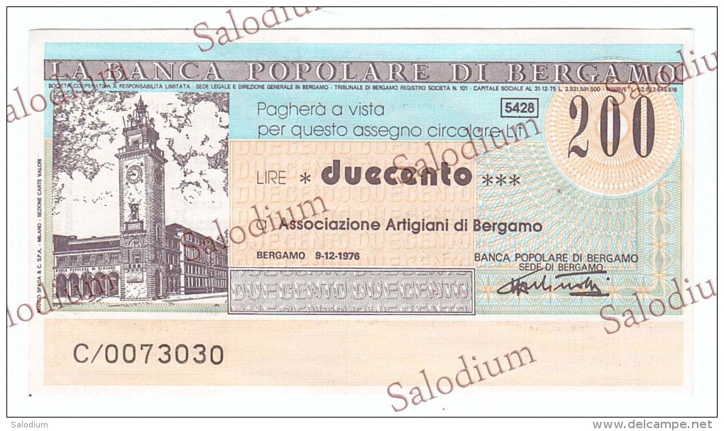 LA BANCA POPOLARE DI BERGAMO - Artigiano - MINIASSEGNI - Banconota Banknote Assegno - [10] Assegni E Miniassegni