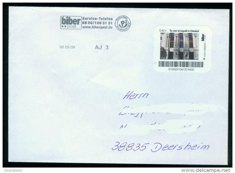 Biber Post, Brief Servicepukt Schönebeck 0,42 Glatt Langer UPOC (6.5.2009)  Bpb070 - Privées & Locales