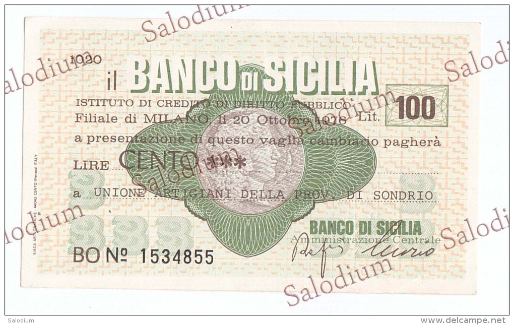 BANCO DI SICILIA - Artigiani SONDRIO - MINIASSEGNI - Banconota Banknote Assegno - [10] Assegni E Miniassegni