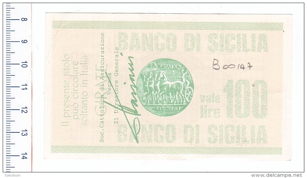 BANCO DI SICILIA - Cattolica Assicurazione Verona - MINIASSEGNI - Banconota Banknote Assegno - [10] Assegni E Miniassegni