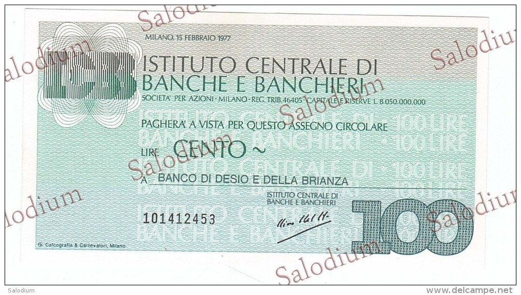 ISTITUTO CENTRALE DI BANCHE E BANCHIERI - BANCO DI DESIO E DELLA BRIANZA - MINIASSEGNI - Banconota Banknote Assegno - [10] Assegni E Miniassegni