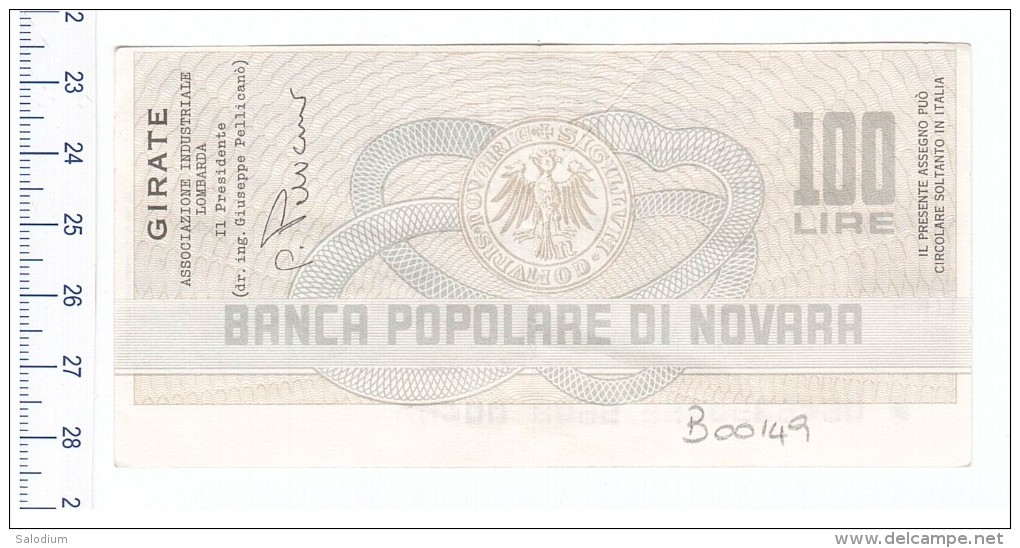 BANCA POPOLARE DI NOVARA - ASSOCIAZIONE INDUSTRIALE LOMBARDA - MINIASSEGNI - Banconota Banknote Assegno - [10] Assegni E Miniassegni