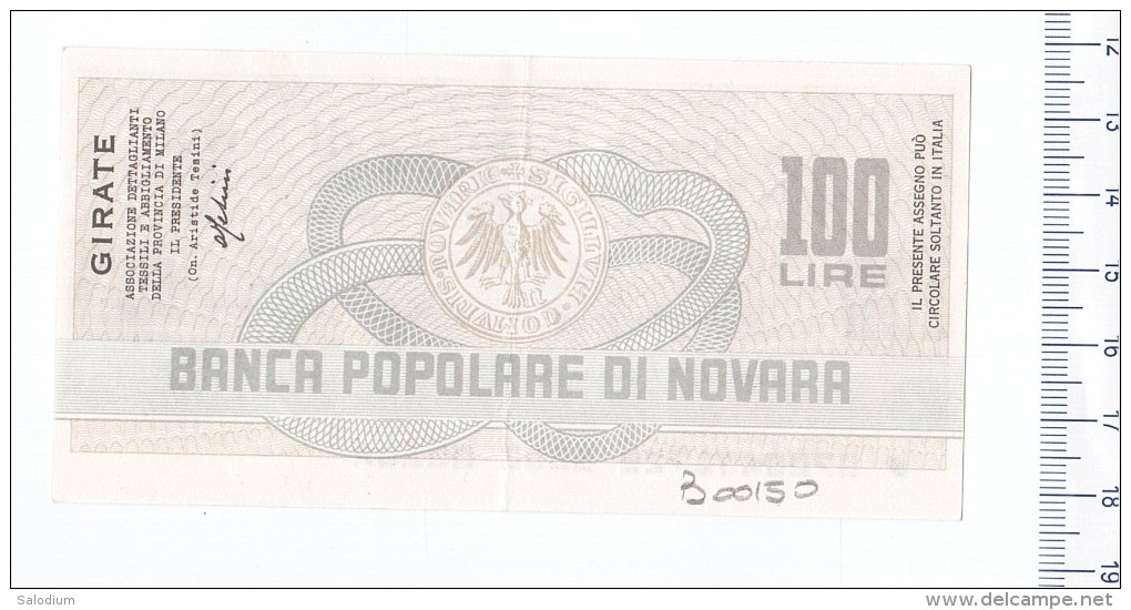 BANCA POPOLARE DI NOVARA - ASSOCIAZIONE TESSILI MILANO - MINIASSEGNI - Banconota Banknote Assegno - [10] Assegni E Miniassegni