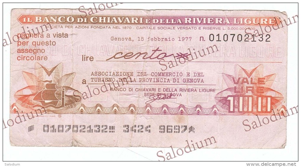 BANCO CHIAVARI RIVIERA LIGURE GENOVA - MINIASSEGNI - Banconota Banknote Assegno - [10] Chèques