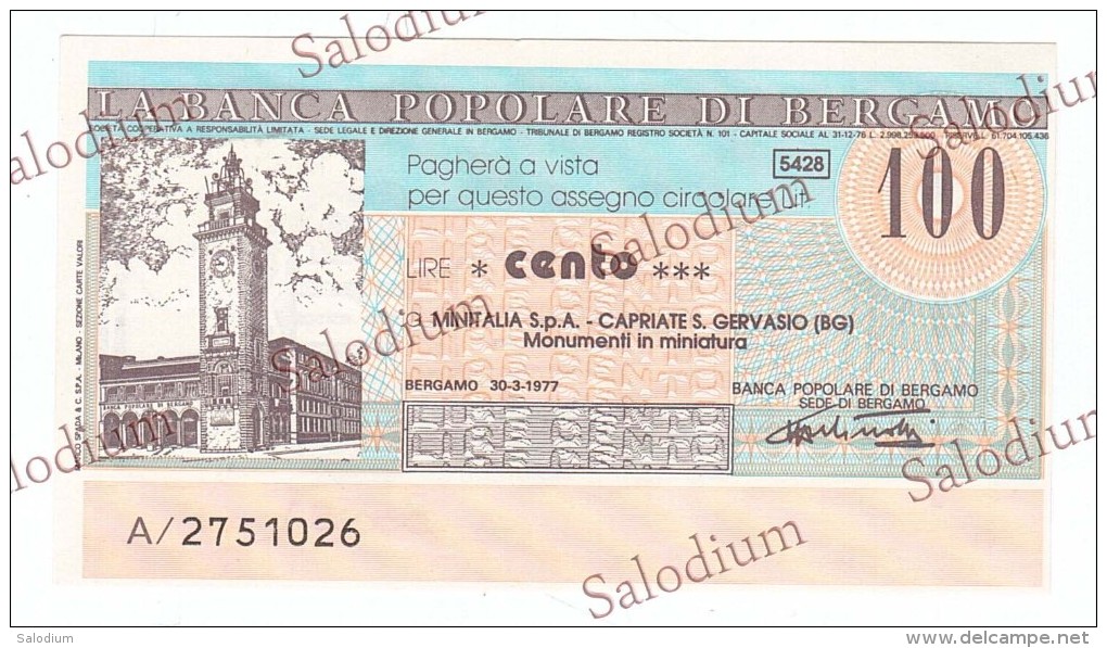 (*) BANCA POPOLARE DI BERGAMO - CAPRIATE S. GERVASIO BERGAMO MINITALIA - MINIASSEGNI - Banconota Banknote Assegno - [10] Assegni E Miniassegni