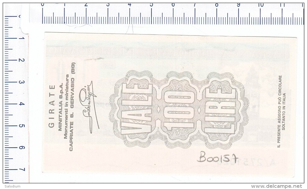 (*) BANCA POPOLARE DI BERGAMO - CAPRIATE S. GERVASIO BERGAMO MINITALIA - MINIASSEGNI - Banconota Banknote Assegno - [10] Assegni E Miniassegni