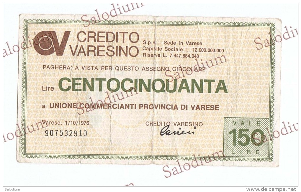 CREDITO VARESINO VARESE - MINIASSEGNI - Banconota Banknote Assegno - [10] Cheques Y Mini-cheques