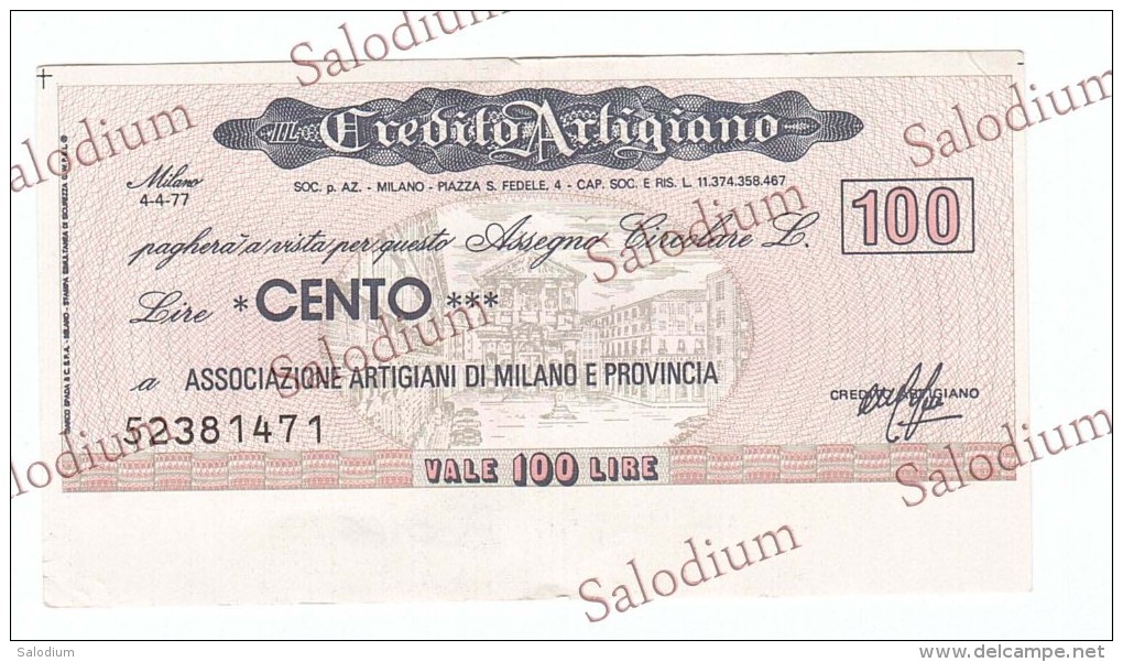 CREDITO ARTIGIANO - MILANO - MINIASSEGNI - Banconota Banknote Assegno - [10] Cheques Y Mini-cheques