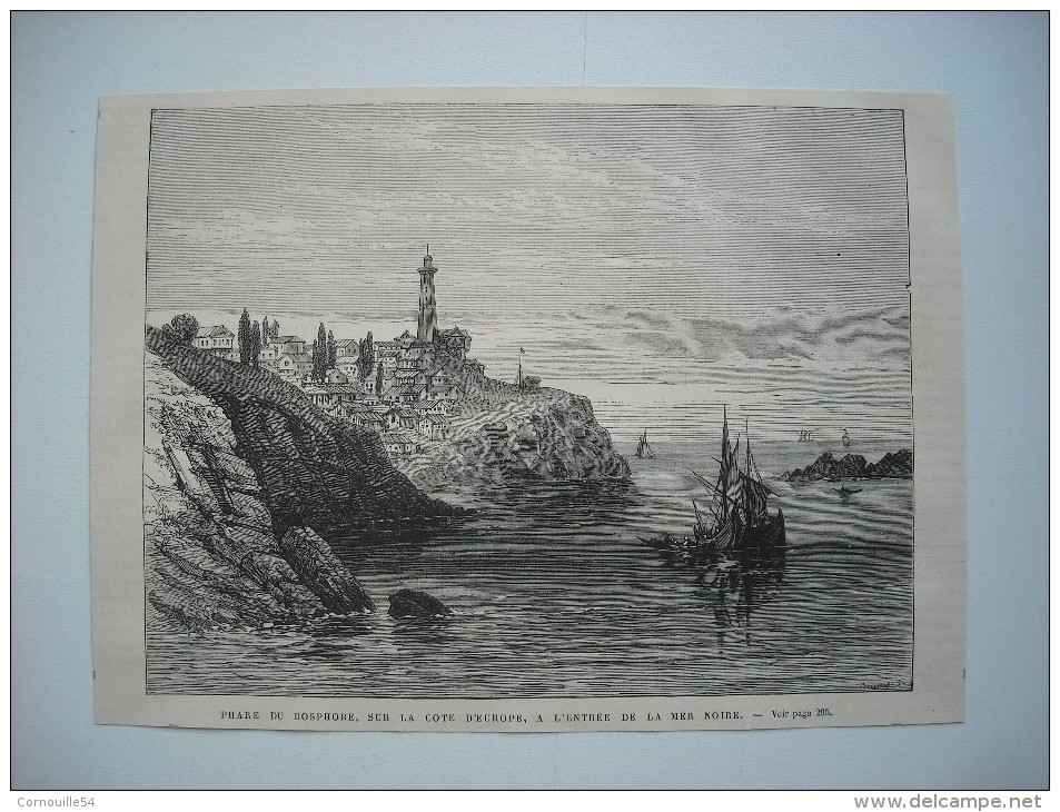 GRAVURE 1877. PHARE DU BOSPHORE, SUR LA COTE D’EUROPE, A L’ENTREE DE LA MER NOIRE. - Stiche & Gravuren