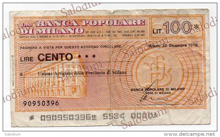 BANCA POPOLARE DI MILANO - MINIASSEGNI - Banconota Banknote Assegno - [10] Assegni E Miniassegni