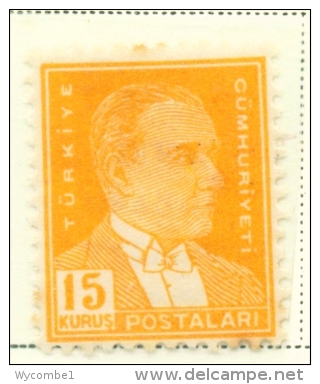 TURKEY  -  1931 To 1954  Kemal Attaturk  15k  Mounted/Hinged Mint (fox Mark On Reverse) - Unused Stamps