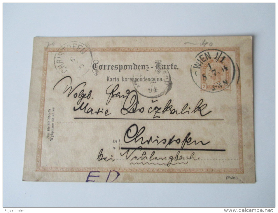 Österreich Ganzsachen Ausgabe 1890 Türbogenmuster P 79 Polnisch. 18 Stück aus einer Korrespondenz! Steno