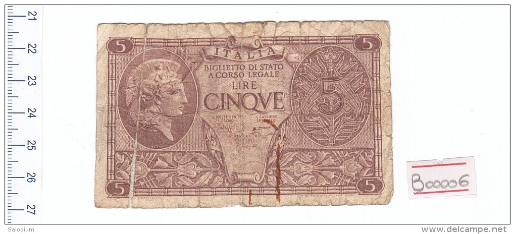 5 Lire Regno D'italia - Banconota Banknote - Italië– 5 Lire