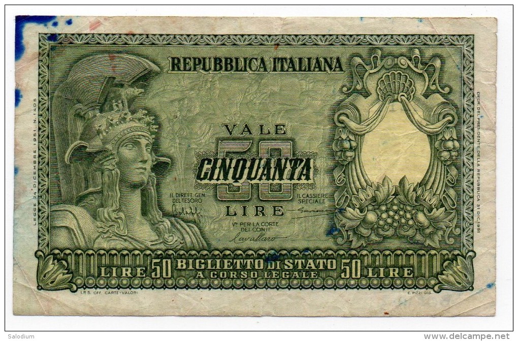 1951 - 50 Lire Italia - Banconota Banknote - 50 Lire