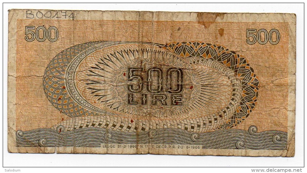 1966 - 500 Lire Italia - Banconota Banknote - 500 Liras