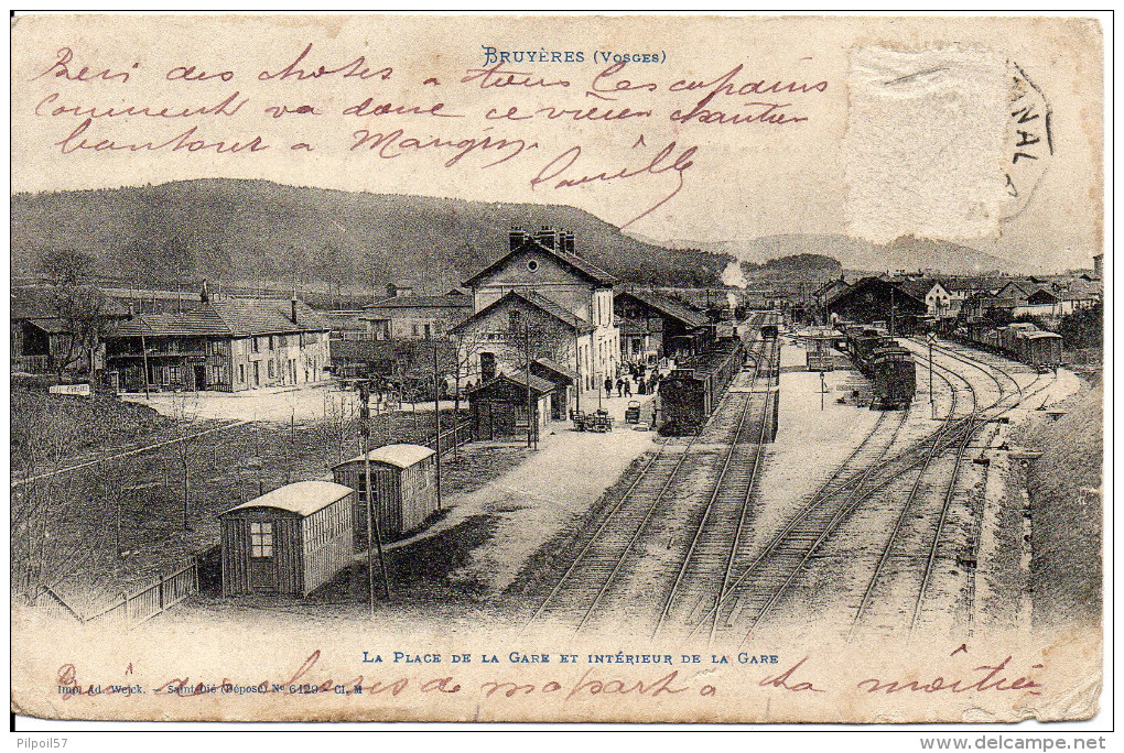 88 BRUYERES - La Place De La Gare Et Intérieur De La Gare - Bruyeres