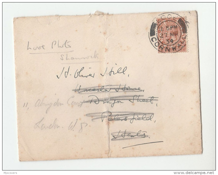 1934 GB GV Stamps COVER LOOE Cds Pmk To PETERSFIELD REDIRECTED London - Brieven En Documenten