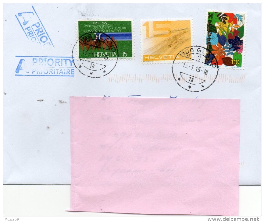 Switzerland 2015, Gland 1196, Interesting Decorative Cover To UK. Multi Franking - Storia Postale