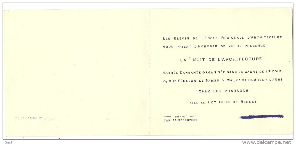 44  NANTES   LE  2   MAI 1953    INVITATION  A  LA  NUIT  DE  L  ARCHITECTURE   5  RUE  FENELON - Andere & Zonder Classificatie