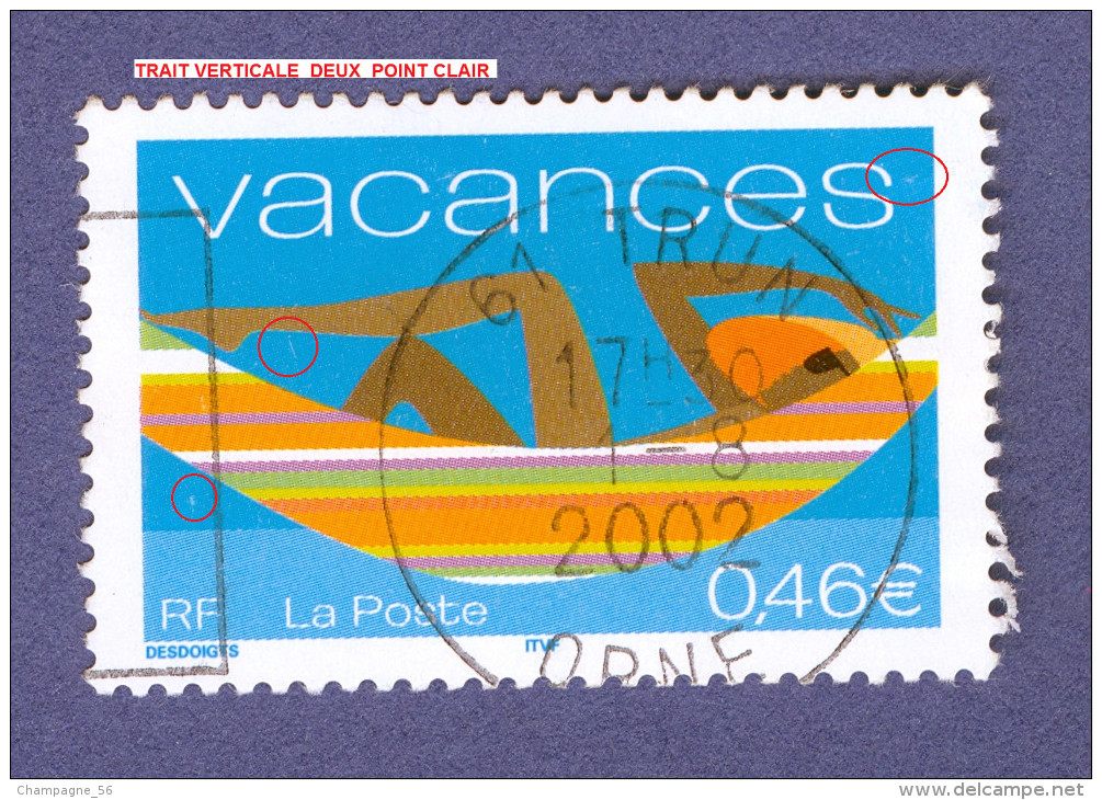 2002  N° 3493  POUR VACANCES 1.8.2002  OBLITERE YVERT TELLIER 0.50 € - Usados