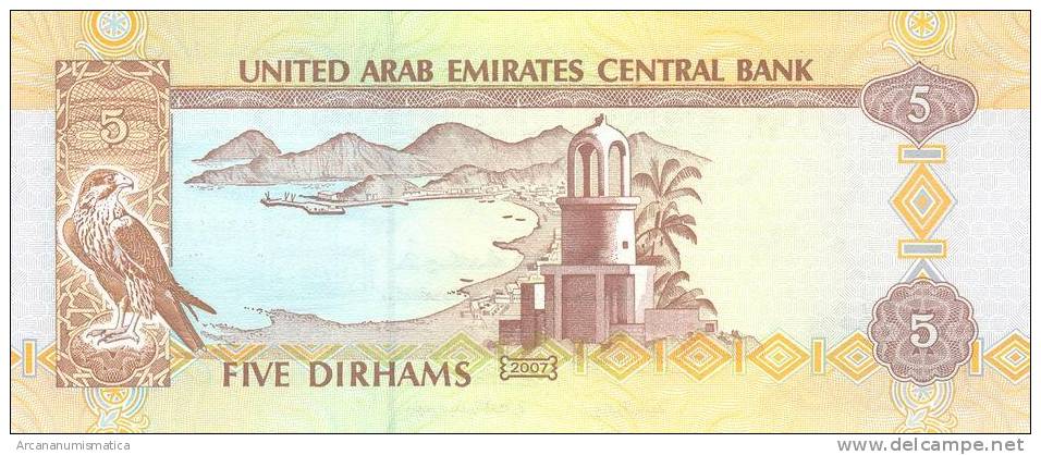 U.A.E.  EMIRATOS ARABES UNIDOS  5 DIRHAMS 2.007  KM#26b  SC/PLANCHA      DL-7292 - Emirati Arabi Uniti