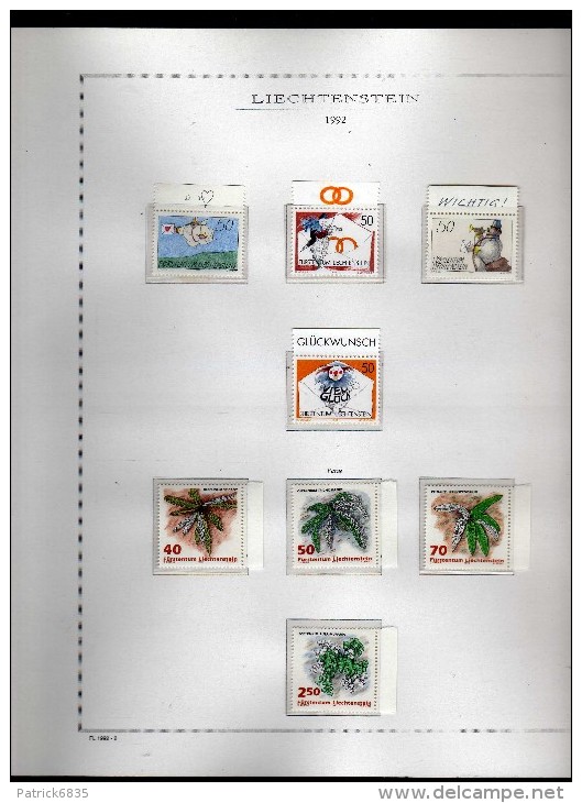 Liechtenstein **- 1992 - Annata Completa, MNH. Su Fogli Marini  3 Scan. - Vollständige Jahrgänge