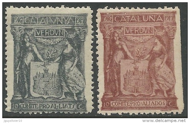 France 1916-17 DELANDRE ´Cataluna Verdun´ Timbres De Charité Au Profit De La Croix-Rouge Française - Croce Rossa