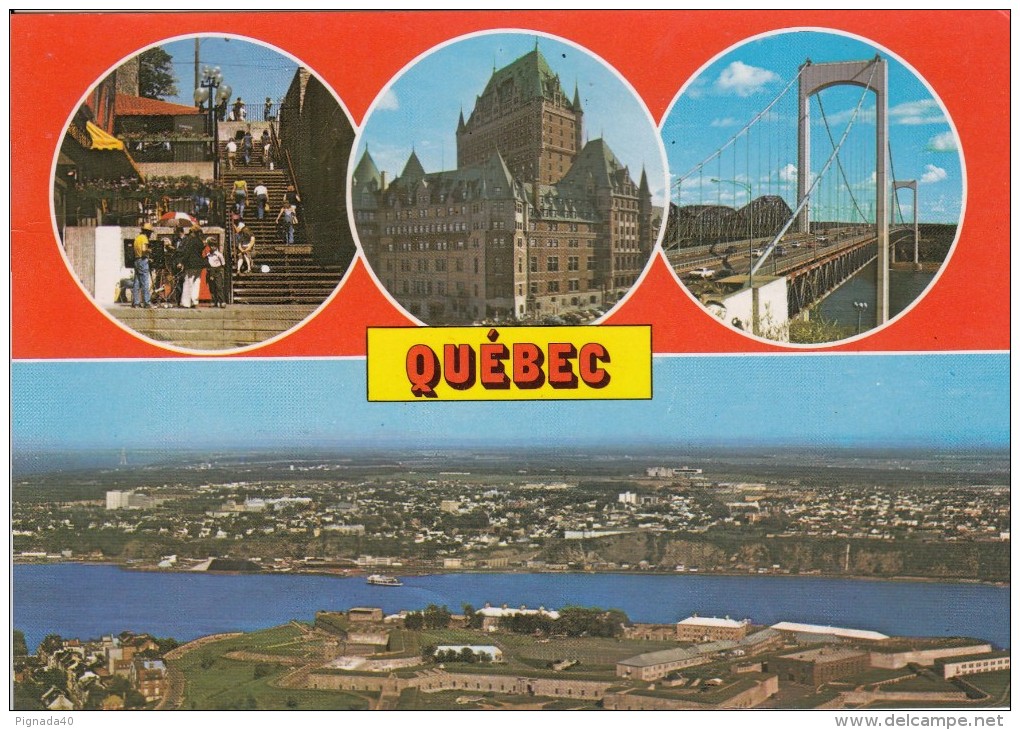 Cp , CANADA , QUEBEC , Château Frontenac, Les Ponts Pierre Laporte Et Quebec , Vue Aérienne De La Citadelle, Multi-Vues - Québec - La Citadelle