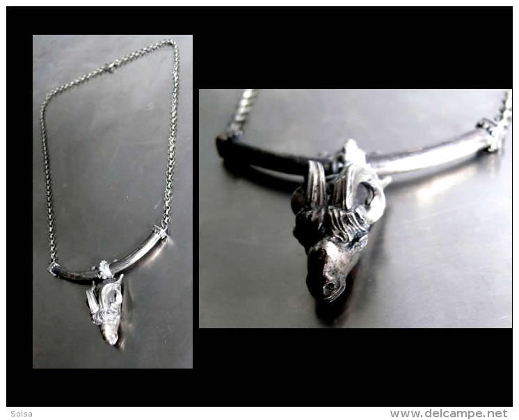 Ancien Collier Bélier En Argent Vintage Années 60-70 / Vintage 60's 70's Silver Necklace Featuring A Ram - Kettingen