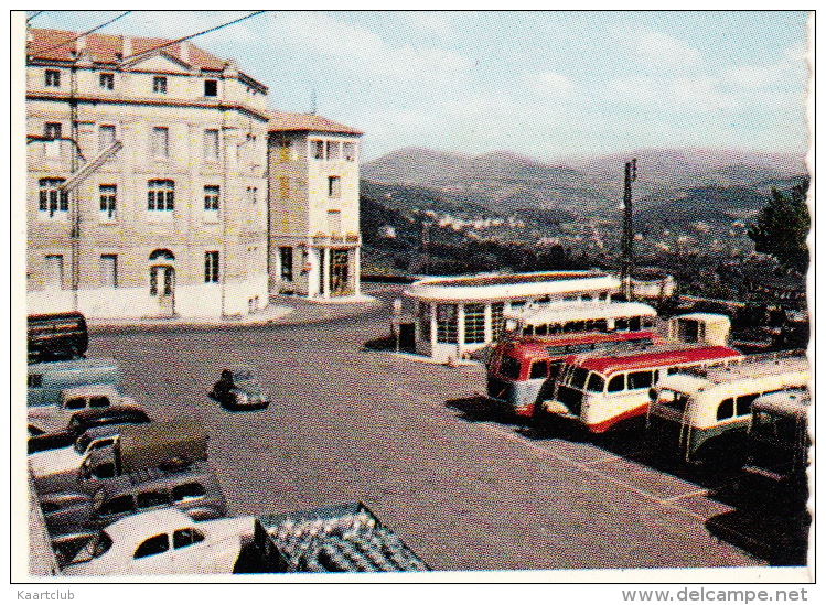 Aubenas-en-Vivarais: PEUGEOT 402, 203, 203 FAMILIALE & 203 U - 5x Autobus - Dome, L'Airette, Marché,Chateau (F) - Voitures De Tourisme