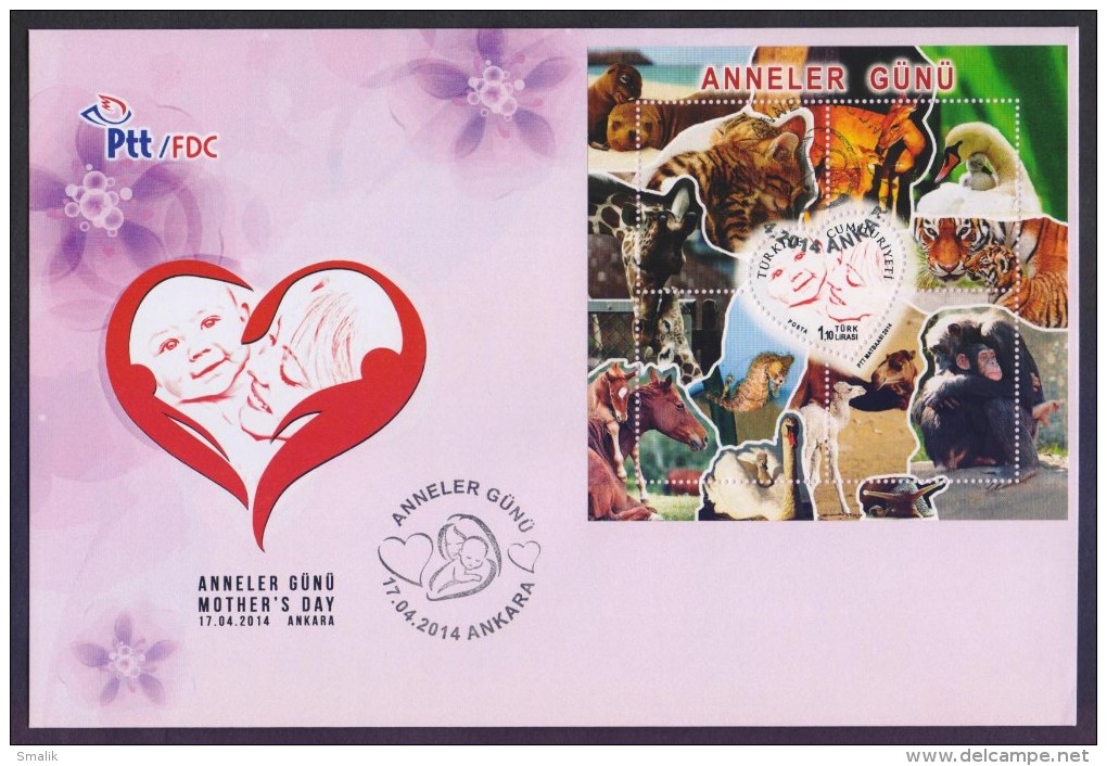 TURKEY 2014 FDC - Mother´s Day, Child, Unusual Odd Heart Shape Stamp Ms On Big First Day Cover - FDC