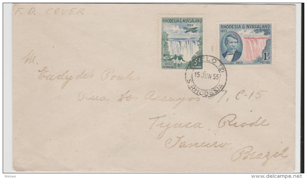 RN036/ RHODESIEN -  Entdeckung Der Victoria Fälle 1855, FDC Nach Brasilien 15.6.55 (Brief,  Cover, Lettre) - Northern Rhodesia (...-1963)