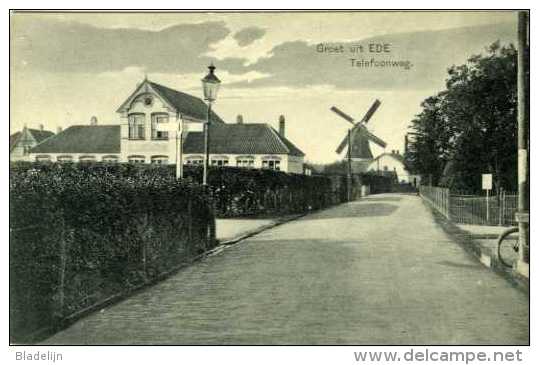 EDE (Gelderland) - Molen/moulin - Fraaie Prentkaart Van De Telefoonweg Met Zicht Op Achtkante Stellingmolen 'Concordia' - Enschede