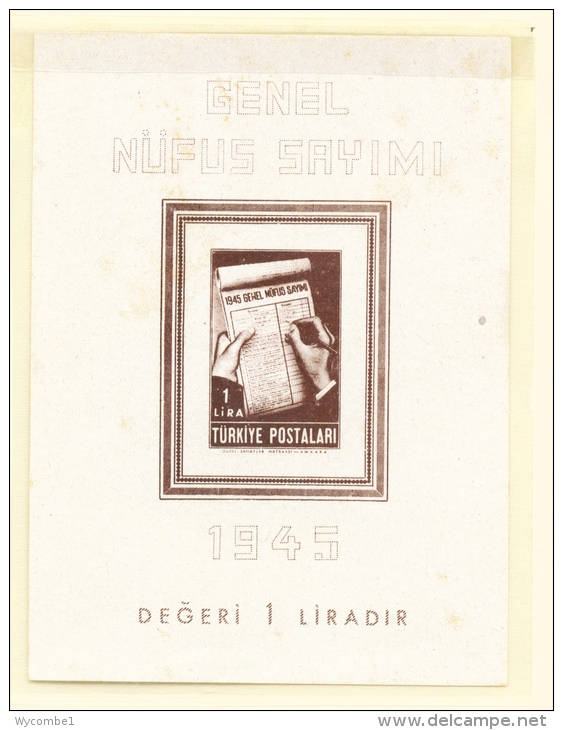 TURKEY  -  1945  Census  Miniature Sheet   Unmounted Mint - Neufs