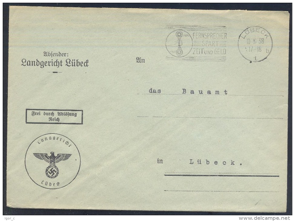 Germany Deutsches Reich 1938 Cover: Post Telephone Fernsprecher Spart Zeit Und Geld Slogan Cancellation - Autres & Non Classés