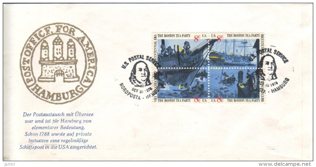 FDC Boston Tea Party - Postoffice For America, Hamburg - 1971-1980