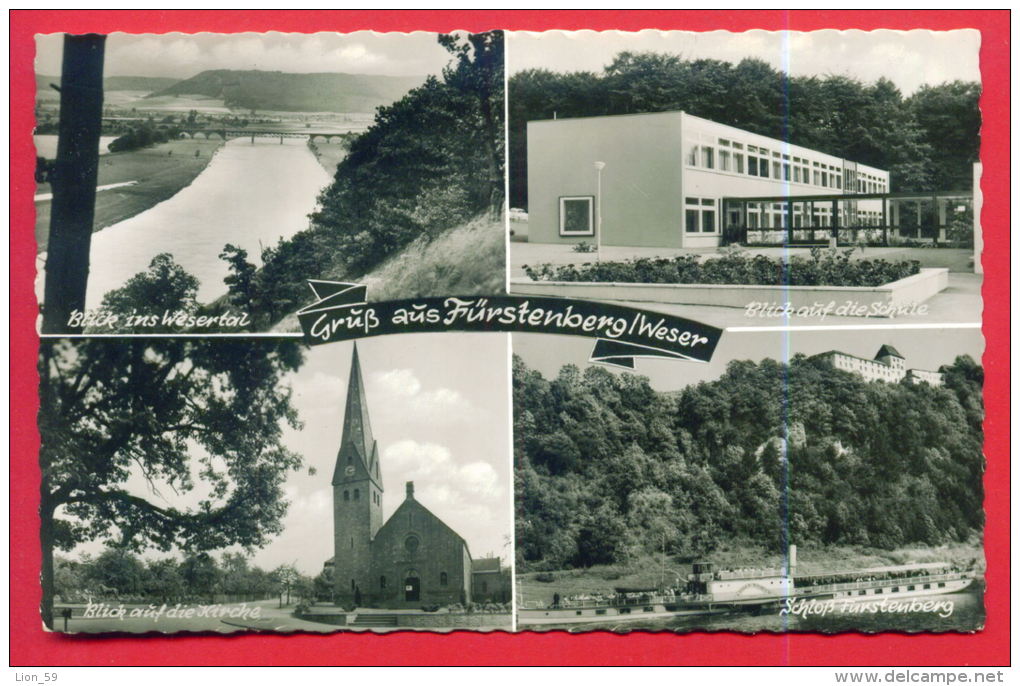 161635 / Fürstenberg -   BRIDGE , SHIP Raddampfer " KAISER WILHELM " , KIRCHE , SCHULE - Germany Deutschland Allemagne - Fürstenberg